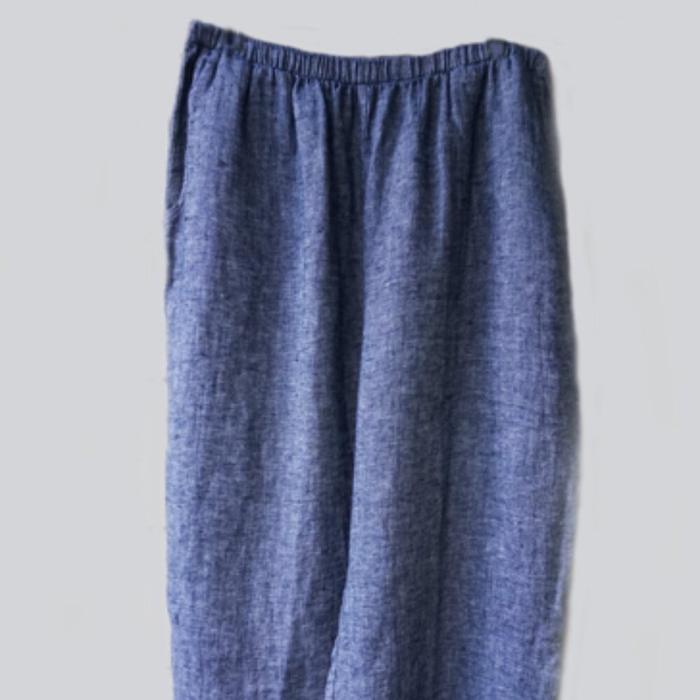 FLAX Denim Long Straight Leg Pants Linen Pockets Relaxed Fit VGUC Size L